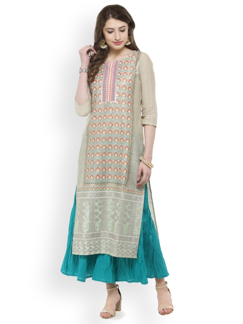 

Varanga Women Beige Printed Straight Kurta