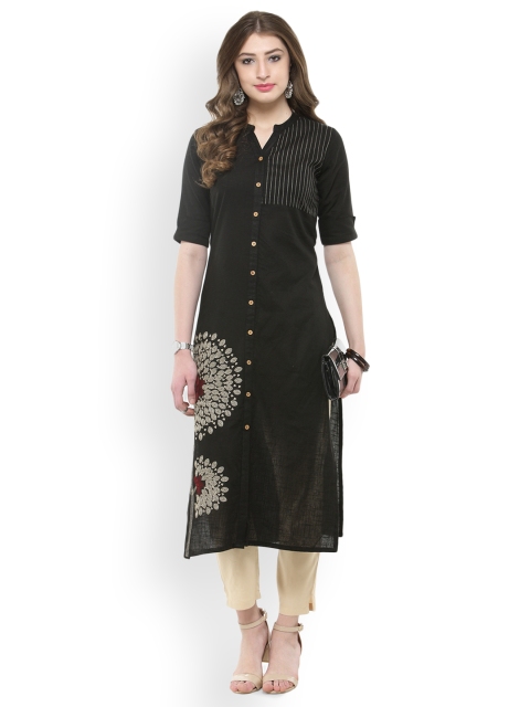 

Varanga Women Black Solid Straight Kurta