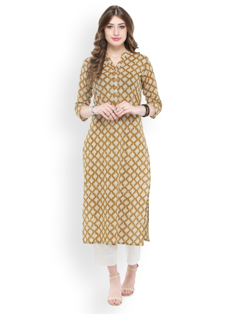 

Varanga Women Mustard Printed Straight Kurta