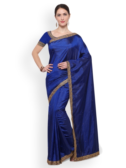 

Saree mall Navy Blue Embellished Silk Blend Saree