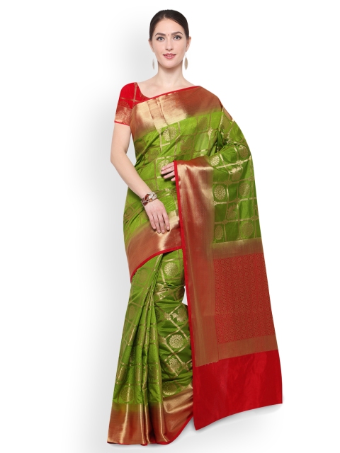 

Saree mall Green & Red Silk Blend Woven Design Banarasi Saree