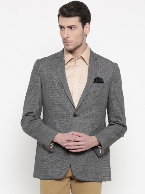 

Park Avenue Black & Grey Woollen Slim Fit Checked Formal Blazer