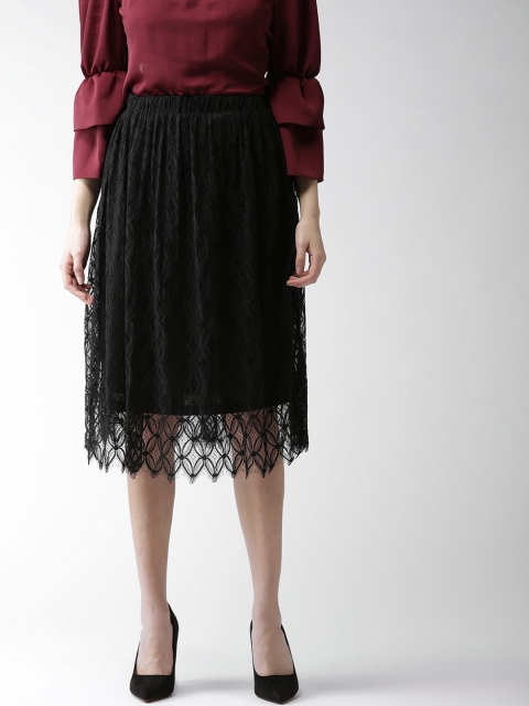 

FOREVER 21 Black Lace A-Line Midi Skirt