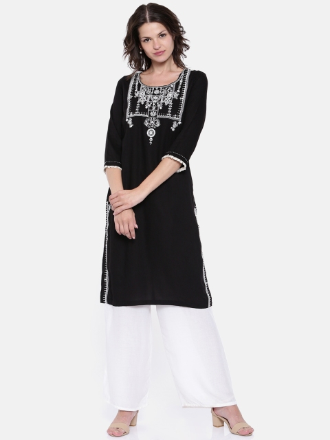 

Rangriti Women Black & White Solid Layered A-Line Kurta