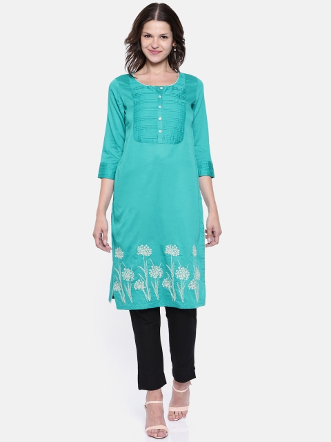 

Rangriti Women Turquoise Blue Solid Straight Kurta