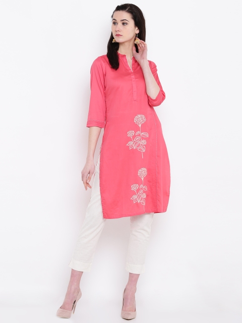 

Rangriti Women Pink Floral Print Straight Kurta