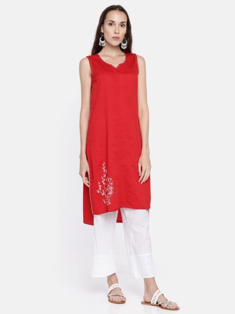 

Rangriti Women Red Solid Straight Kurta