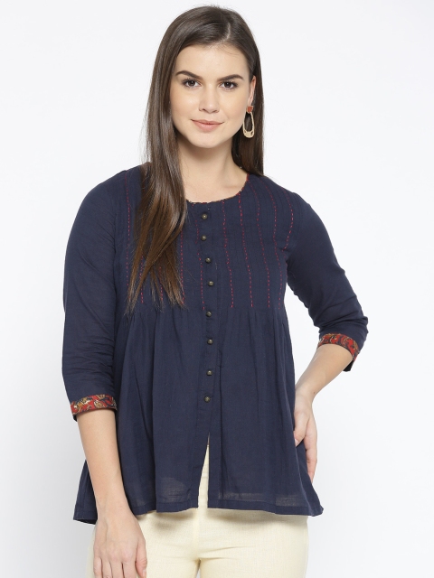 

Rangriti Women Navy Solid A-Line Top, Navy blue