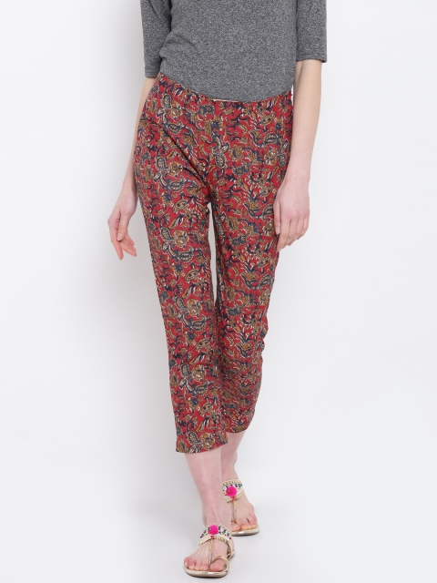 

Rangriti Women Maroon & Mustard Yellow Printed Cropped Trousers