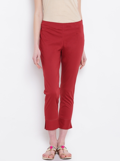 

Rangriti Women Rust Red Solid Cropped Trousers