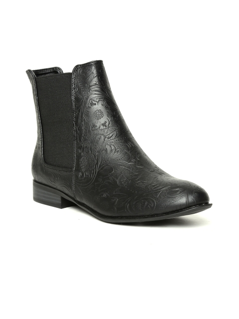 

Allen Solly Women Black Textured Flat Boots