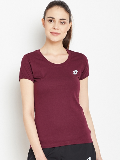 

Lotto Women Burgundy Sense Solid Round Neck T-shirt