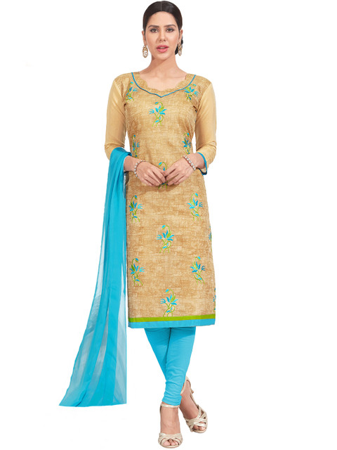 

Blissta Beige & Blue Unstitched Dress Material