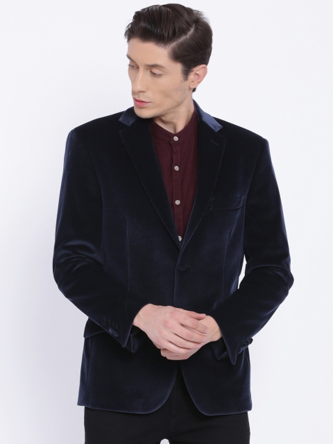 

Theme Navy Corduroy Slim Fit Single-Breasted Smart Casual Blazer, Navy blue