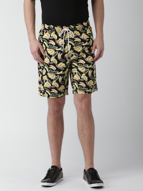 

FOREVER 21 Men Yellow & Black Printed Regular Fit Shorts