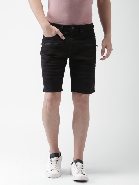 

FOREVER 21 Men Black Solid Regular Fit Denim Shorts