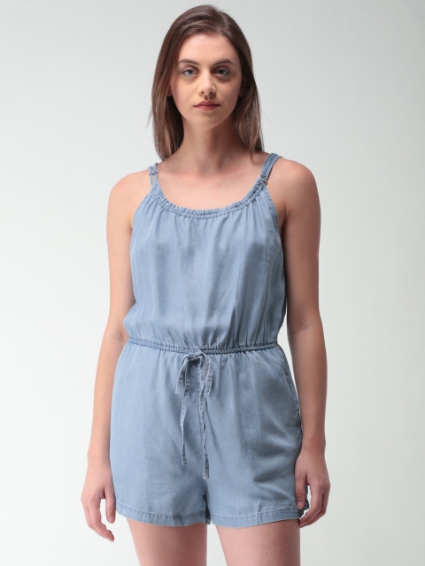 

FOREVER 21 Women Blue Solid Playsuit