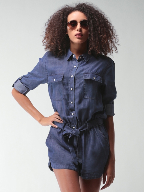 

FOREVER 21 Blue Solid Playsuit