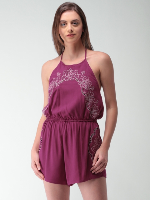 

FOREVER 21 Magenta Self-Design Playsuit
