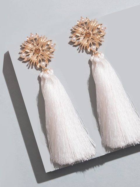 

Pipa Bella White & Gold-Toned Tasselled Drop Earrings