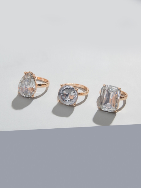 

Pipa Bella Set of 3 Gold-toned and Stone Studded Rings