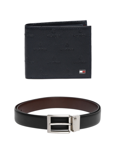 

Tommy Hilfiger Men Self-Design Leather Wallet & Textured Reversible Belt, Black