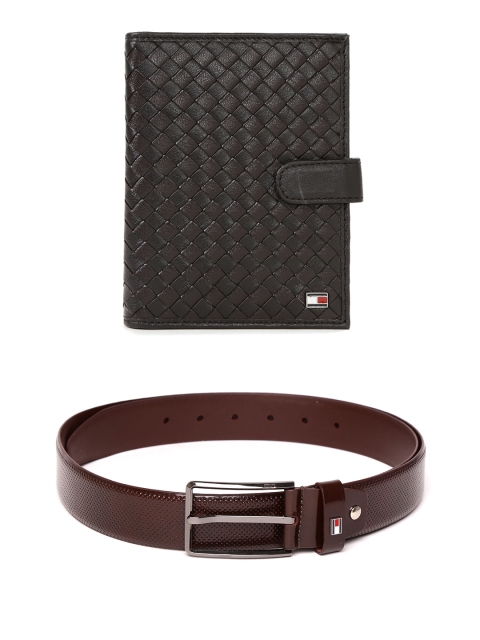 

Tommy Hilfiger Men Leather Basketweave Passport Holder & Textured Belt, Brown