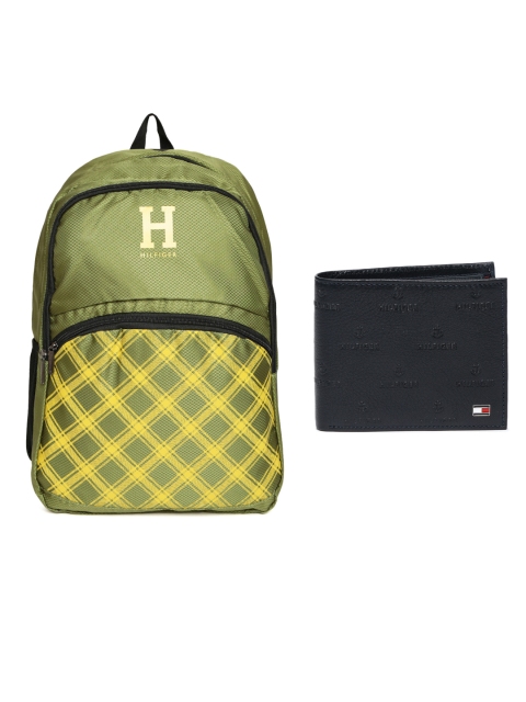 

Tommy Hilfiger Men Genuine Leather Wallet & Unisex Printed Backpack, Navy blue