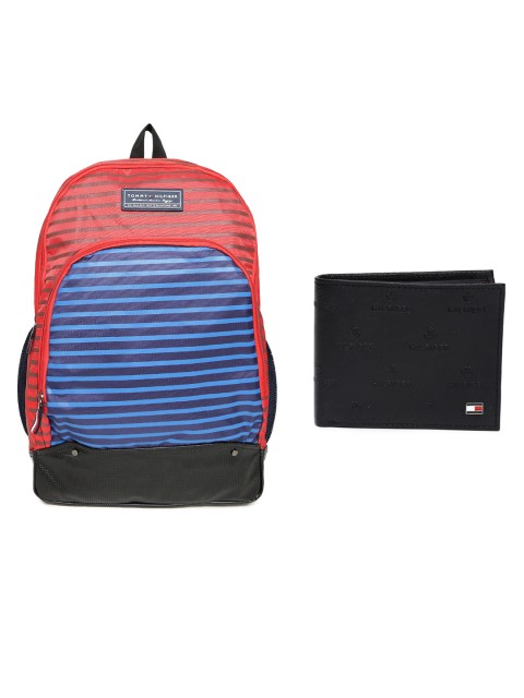 

Tommy Hilfiger Men Genuine Leather Wallet & Unisex Striped Backpack, Black