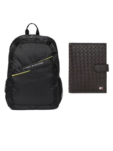 

Tommy Hilfiger Men Genuine Leather Passport Holder & Unisex Solid Backpack, Brown