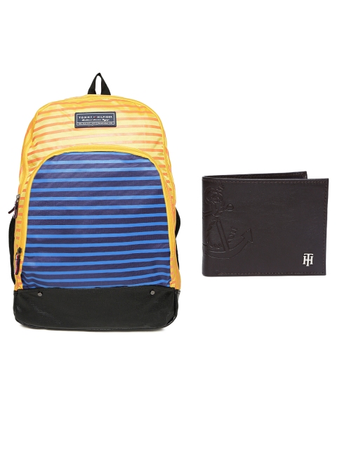 

Tommy Hilfiger Men Genuine Leather Wallet & Unisex Striped Backpack, Brown