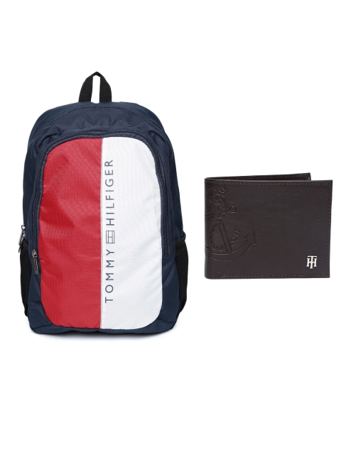 

Tommy Hilfiger Men Genuine Leather Wallet & Unisex Colourblocked Backpack, Brown