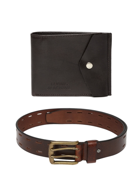

Flying Machine Men Leather Wallet & Belt, Brown
