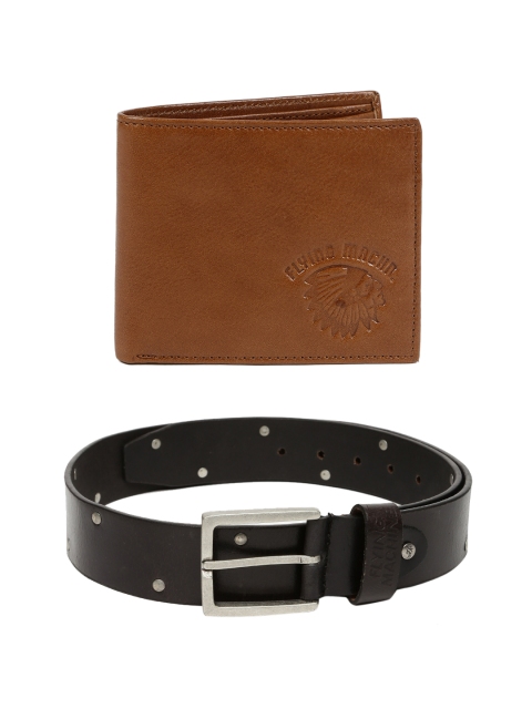 

Flying Machine Men Leather Wallet & Belt, Black