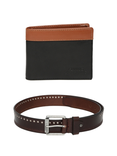 

Flying Machine Men Leather Card Holder & Belt, Brown
