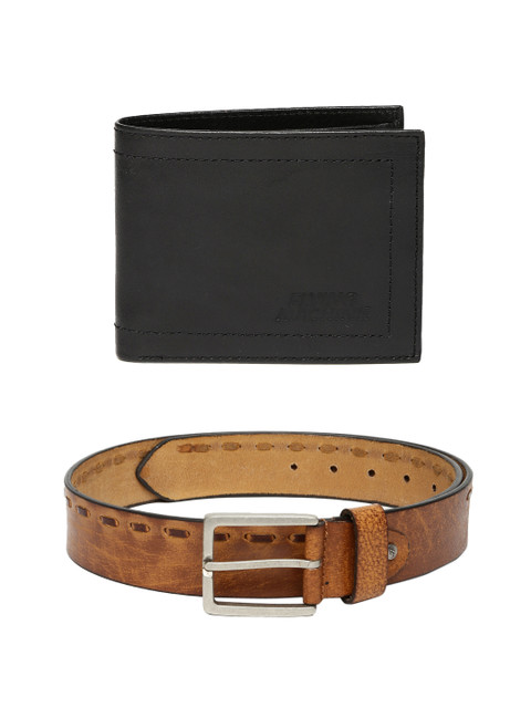 

Flying Machine Men Leather Belt & Wallet, Tan