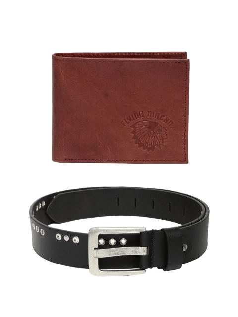 

Flying Machine Men Leather Wallet & Belt, Black