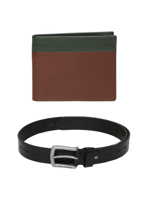 

Flying Machine Men Leather Belt & Wallet, Black
