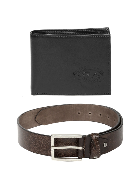 

Flying Machine Men Leather Belt & Wallet, Brown