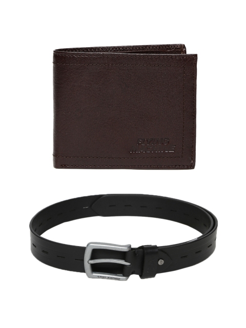 

Flying Machine Men Leather Belt & Wallet, Black