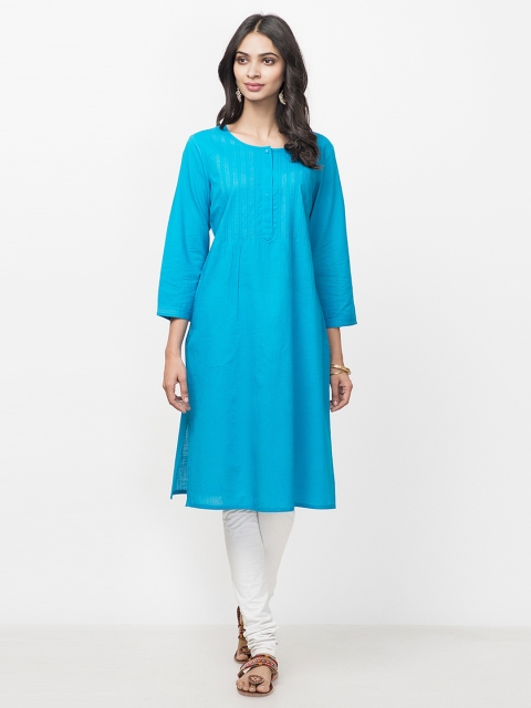 

Fabindia Women Turquoise Blue Solid Straight Kurta