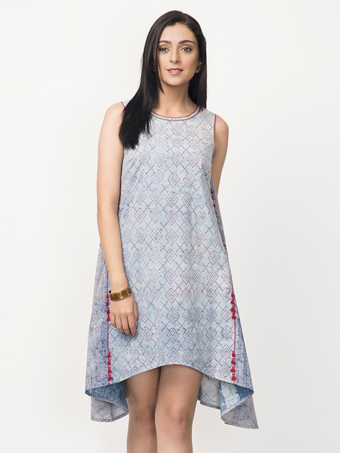 

Fabindia Women Blue Hand Block Print A-Line Dress