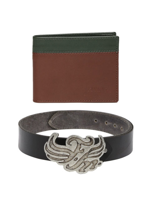 

Flying Machine Men Leather Belt & Wallet, Black