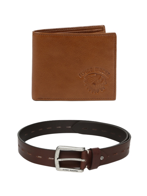 

Flying Machine Men Leather Belt & Wallet, Brown