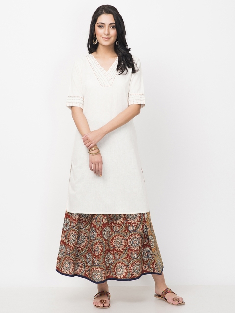 

Fabindia Women Beige Solid Straight Kurta