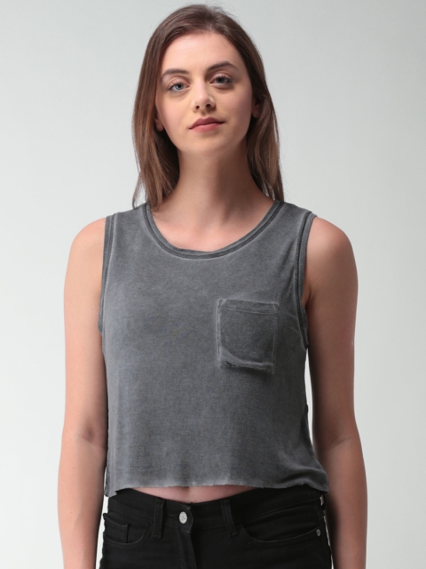 

FOREVER 21 Women Charcoal Grey Solid Top