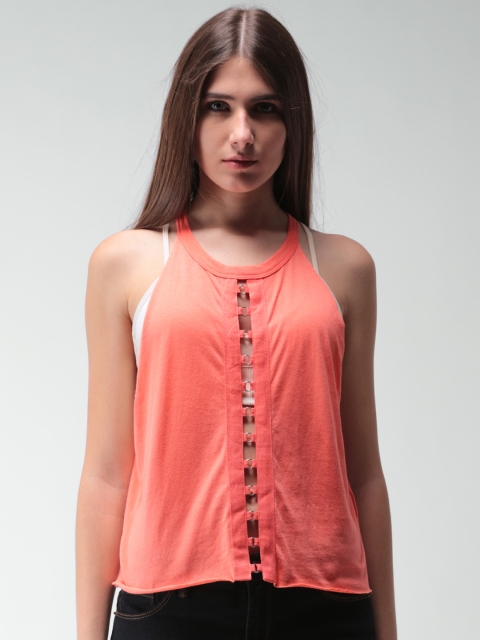 

FOREVER 21 Women Coral Pink Solid Top