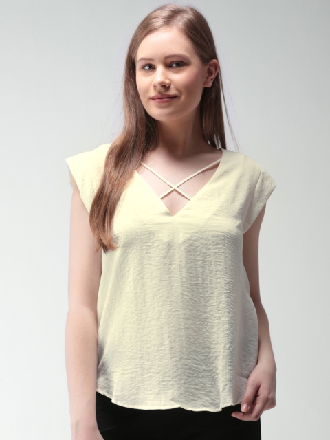 

FOREVER 21 Women Cream-Coloured Solid Top