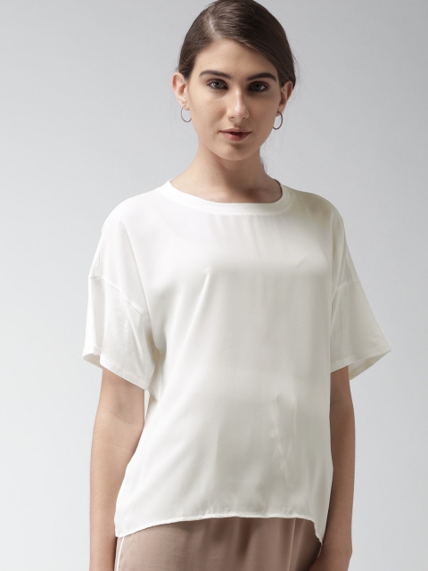 

FOREVER 21 Women White Solid Round Neck T-shirt