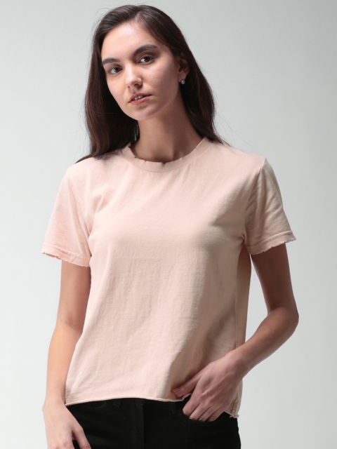 

FOREVER 21 Women Peach-Coloured Solid T-shirt